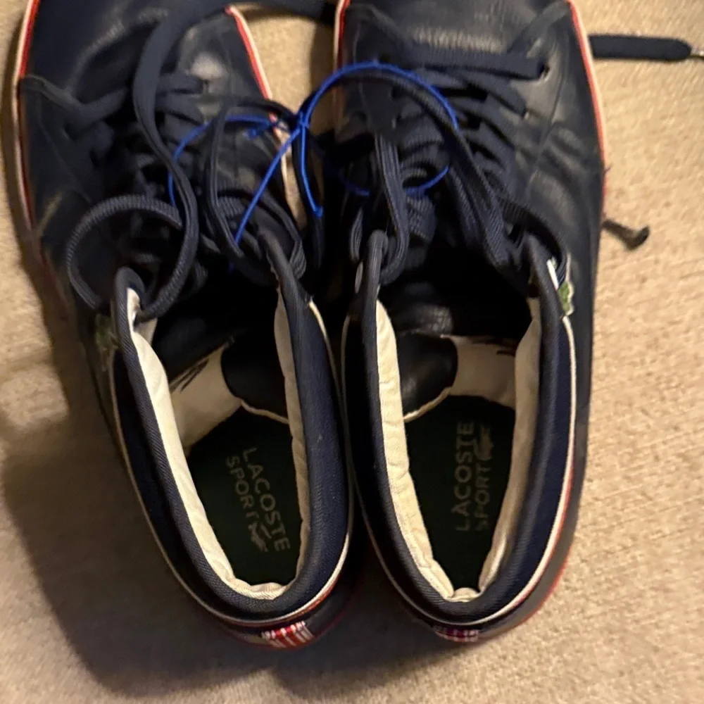 * LACOSTE * sport camous mid top leather navy white red, size 12